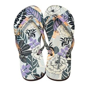 Vera Bradley Purple Blue Palm Floral Tropical Flip Flops Size 7/8